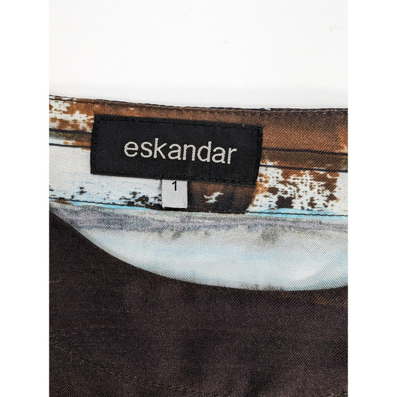 Eskandar Blue Brown Abstract Painted Stripes Bateau Neck Tunic Size 1 US 10/12 - Picture 7 of 16